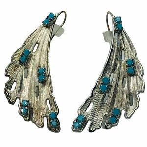 Silver Leaf Earrings Turquoise Aqua Beads Earrings